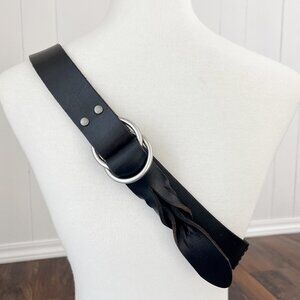 Gap Double O Ring Leather Cinch Belt Woven Leather Detail Size Large Black